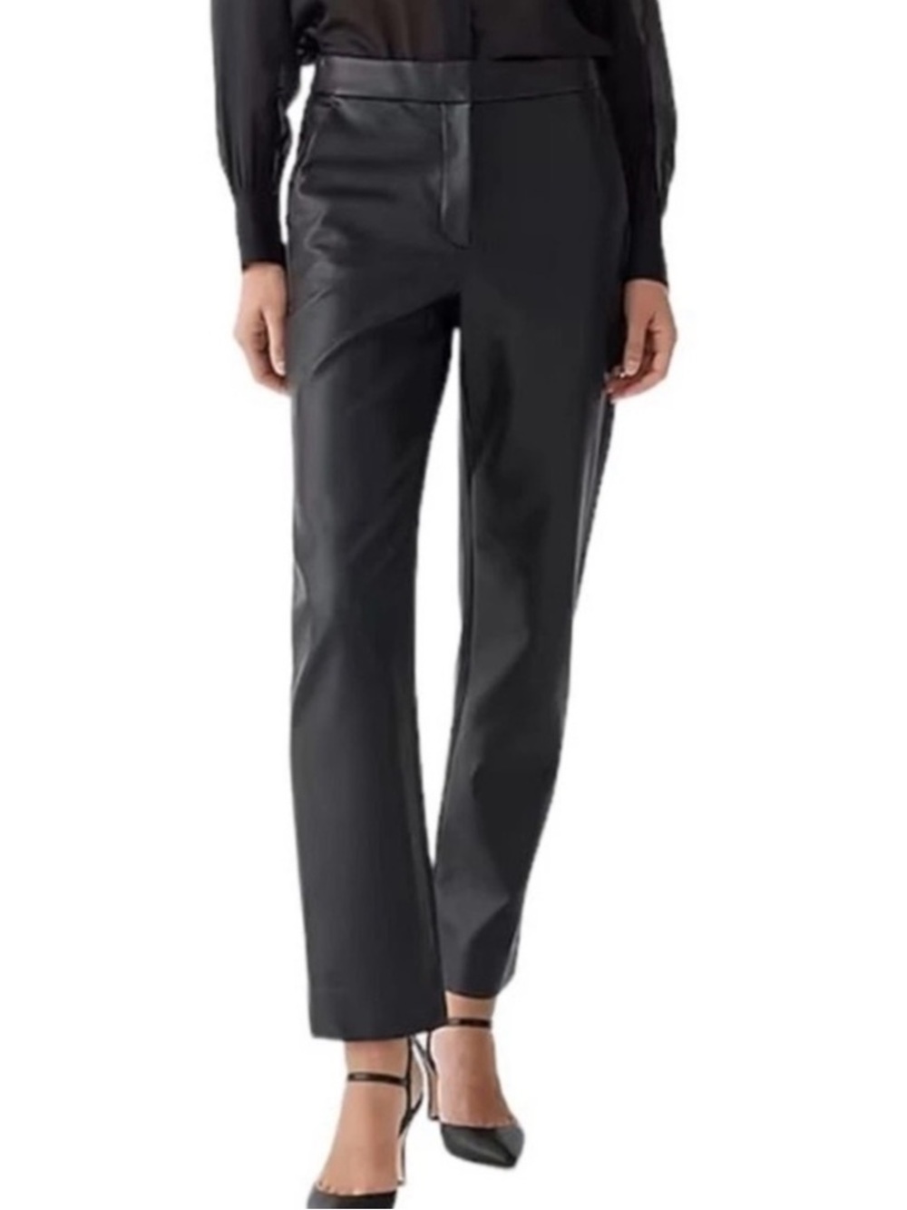 JCrew Kate Straight Leg Pant in Faux Leather Black Size 2 Vegan $158 BU142